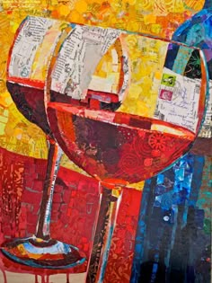 a painting of a glass of red wine