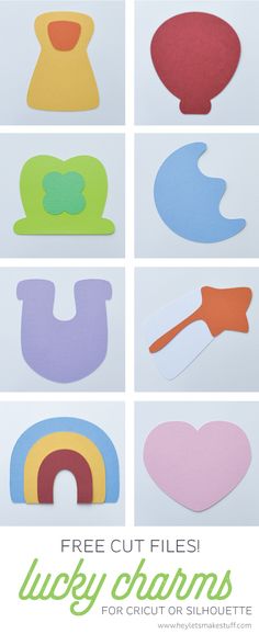 paper cut shapes with the words lucky charms in different colors and sizes to make them look like