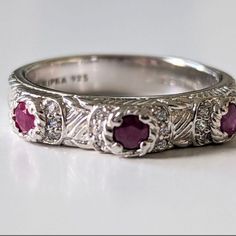 Beautiful Ruby & Cz Sterling Silver Ring Designed By Judith Ripka - Stunning Piece With A Feminine Style Size 7 Box-A Judith Ripka Ring, Silver Ring Designs, Judith Ripka, Stacking Ring, Womens Jewelry Rings, Stacking Rings, Feminine Style, Sterling Silver Ring, Sterling Silver Rings