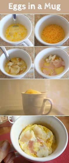 an egg in a mug with cheese and other ingredients to make it look like eggs