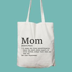 "Mom Definition Tote Bag, Mom Bag, Mama Bag, Friendly Bag, Mothers Day Gift, Shopping Bag, Mom Tote Bag, Grocery Bag, Best Mom Ever Tote Bag 6.0 oz., 100% cotton 20\" self-fabric handles 9\" handle drop Bottom gusset 15\"W x 16\"H x 3\"D" Casual Shoulder Bag For Mother's Day, Everyday Rectangular Bag With Letter Print, Letter Print Shoulder Bag For Everyday Use, White Bags With Letter Print For Everyday Use, White Letter Print Bags For Everyday Use, Casual Bags For Daily Use On Mother's Day, Everyday Rectangular Bags With Letter Print, Casual Canvas Bag For Everyday Use And Mother's Day, Casual Bags For Mother's Day Gifts