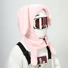 🐰🥽  Pink Bunny Moving ears ski/snowbroad mask hood balaclava~   🐰🥽  There was once a young skiing enthusiast who really enjoyed skiing in the cold winter. Whenever he prepares his equipment and puts on his ski helmet, he always notices a pink rabbit hat on his helmet. This hat is very special because it's not just an ordinary hat, it can also move! Whenever the skiing enthusiast starts skiing downhill, this rabbit hat will start moving. Its ears will flutter, its eyes will blink, and its mou Outdoor Hut, Climbing Helmets, Bunny Mask, Skateboard Helmet, Snowboard Helmet, Cold Weather Activities, Korea Girl, Ski Helmet, Helmet Covers