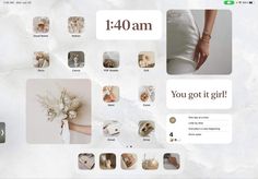 the website is designed to look like it has been decorated with white flowers and pearls