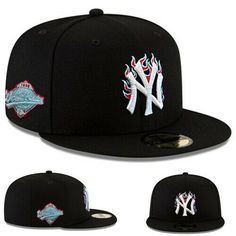 gwbks                                                                                                  This Listing is for a brand new with tags AuthenticNew Era New York Yankees Black Fitted Hat Fire Flames Team Logo Poly Blue U/V Brand New, Original Tag Attached  Material: 100% Polyester  High Profile, MLB Customized Fitted Cap   Poly Blue Colorway Underneath Brim of Hat  MLB 1998 World Series Side Patch  MLB Authenticity Sticker Under the Brim  100% Authentic Merchandise, Factory Direct   Cla Baseball Fitted Hats, Custom Fitted Hats, Swag Hats, Streetwear Hats, Mlb Hats, Hat Aesthetic, Fire Flames, New Era Logo, New Era Hats