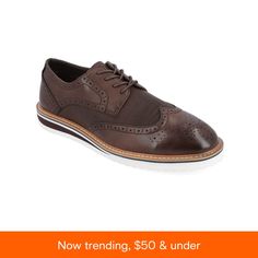 in stock Masculine Oxford Dress Shoes With Round Toe, Brown Cushioned Dress Shoes With Round Toe, Brown Dress Shoes With Cushioned Footbed And Round Toe, Brown Cushioned Round Toe Dress Shoes, Casual Wingtip Dress Shoes With Goodyear Welt, Brown Slip-on Oxfords With Perforated Toe Box, Brown Synthetic Dress Shoes With Rubber Sole, Wingtip Dress Shoes With Rubber Sole, Synthetic Wingtip Dress Shoes With Rubber Sole