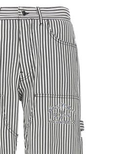 'Motors Carpenter' striped cotton pants with button closure, pockets, logo embroidery. Composition: 100% cotton Striped Cotton Bottoms With Five Pockets, Casual Cotton Bottoms With Signature Stripes, Striped Straight Leg Pants For Streetwear, Striped Straight Leg Bottoms For Streetwear, Striped Pants With Pockets For Streetwear, Striped Bottoms With Pockets For Streetwear, Straight Leg Cotton Pants With Contrast Stripes, Striped Cotton Pants For Streetwear, Cotton Straight Leg Pants With Contrast Stripes