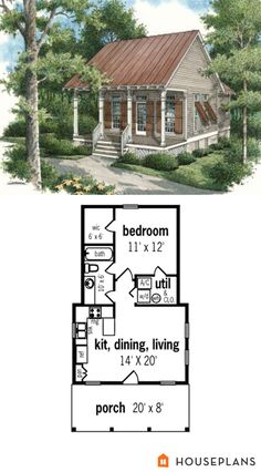 the floor plan for this small cottage has two levels and is very narrow enough to fit in