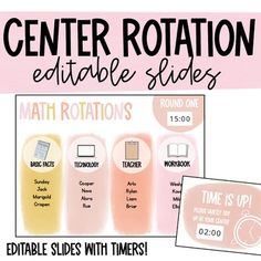 a pink and white photo with text that reads center rotation editable slides