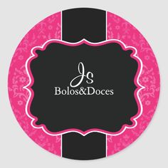 the logo for bolos & doces on a pink and black round sticker