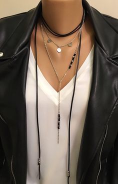 A personal favorite from my Etsy shop https://www.etsy.com/listing/496701832/new-black-leather-multi-strand Black Bohemian Choker, Bohemian Layered Clavicle Chain Necklace, Bohemian Long Layered Necklace With Clavicle Chain, Bohemian Layered Long Necklace With Clavicle Chain, Bohemian Lariat Necklace With Clavicle Chain For Parties, Bohemian Lariat Choker Necklace For Party, Bohemian Style Lariat Choker Necklace For Party, Bohemian Layered Clavicle Chain Necklace For Party, Black Bohemian Choker With Adjustable Chain