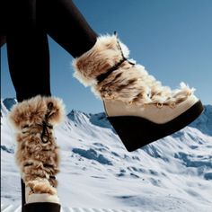 Never Worn And Brand New! Super Adorable Fur Lace Up Booties With Black Wedge Heel And Laces! Gold Hardware Super Adorable On Shearling Boots Woman, Rubber Sole Boots, Tall Winter Boots, Fold Over Boots, Stuart Weitzman Boots, Cute Shoes Heels, Cozy Boots, Fur Shoes, Snow Bunnies