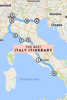 a map showing the route for italy