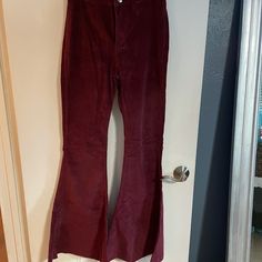 Dark Red Pants. I Love These. Never Worn. Very Wide Bell Bottom Burgundy Cotton Wide Leg Pants, High Waist Burgundy Wide Leg Pants For Fall, Burgundy High Waist Wide Leg Pants For Fall, Trendy Red Full-length Jeans, Red Flare Cotton Jeans, Red Flared Cotton Jeans, Burgundy Wide Leg Bottoms For Fall, Burgundy Wide Leg Bottoms For Spring, Burgundy Wide-leg Bottoms For Fall