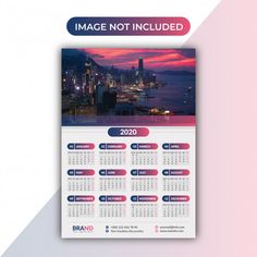 a calendar with the image not included on it is displayed in front of a cityscape