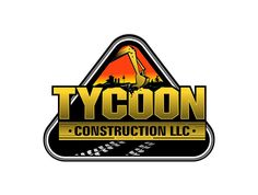 the tycoon construction logo is shown in yellow and black with an excavator