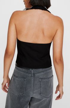 Fall for the tailored silhouette of this date-night tank designed with a modern square neck and an open back. Exclusive retailer 9 1/2" length (size 8) Front button closure Square halter neck Lined 66% viscose, 30% polyester, 4% elastane Dry clean or machine wash, line dry Made in Turkey Fitted Tube Top With Built-in Bra For Date Night, Fitted Tube Top With Built-in Bra For Night Out, Chic Halter Neck Tube Top With Built-in Bra, Fitted Camisole With Built-in Bra For Evening, Fitted Halter Neck Tank Top With Built-in Bra, Chic Sleeveless Top With Corset Back, Fitted Tank Top With Built-in Bra For Date Night, Fitted Bandeau Tank Top For Night Out, Chic Fitted Bandeau Camisole