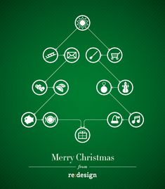 merry christmas from re - design on green background with white icons in the shape of a christmas tree