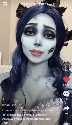 Emily Corpse Bride Makeup, Mysterious Makeup, Corpse Bride Cosplay, Halloween Makeup Inspo, Corpse Bride Makeup, Pumpkin Makeup, Halloween Bride Costumes, Emily Corpse Bride, Corpse Bride Costume