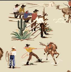 an old western scene with cowboys and horses