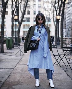 What To Wear This April | StyleCaster Pants Under Dress, Dress Over Jeans, Dress Over Pants, 2017 Style, Aimee Song, Outfits To Copy, Pants Style, Dress Spring, Under Dress