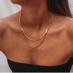 Material: 14k Gold Plated Hypoallergenic Lead & Nickle Free Tarnish Free Length: 14” & 16.5” With 2” Extender 2pc Necklace Set Double Layer Necklace, 16 Inch Necklace, Herringbone Necklace, Golden Necklace, Gold Jewelry Simple, Chain Fashion, Gold Necklace Layered, Rope Necklace, Simple Jewelry