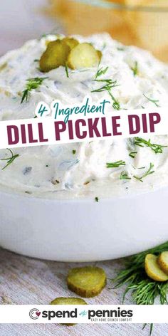 dill pickle dip in a white bowl