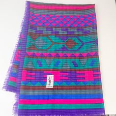 Yves Saint Laurent Ysl Large Scarf Bright Multicolored Aztec Southwestern Print Very Good Preowned Condition. Minor Normal Wear. Please See All Pictures. Style: Colorful, Bright, Luxury, Designer, Oversized, Soft, Bohemian, Graphic Print, Southwestern, Aztec, Fall, Cozy Measures Approx. 33.5" X 33.5" Not Including The Fringed Edges-All Measurements Are Approximate And With Scarf Flat Gorgeous Bright Pink, Purple, Blue, Teal Geometric Print Vintage Aztec Print Scarf, Southwestern Print, Pink Purple Blue, Large Scarf, Blue Teal, Luxury Designer, Geometric Print, Bright Pink, Scarf Wrap