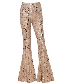 Size: S,M,L,XL;Style:ChicType:FlaredMaterial:SequinLength:LongPattern Type:PlainFit Type:RegularOccasion:Night Out,PartyPackage Include:1*Pants Stretch Metallic Pants With Sequins, Metallic Stretch Bottoms With Sequins, Metallic Stretch Pants With Sequins, Metallic Stretch Sequin Bottoms, Metallic Sequin Stretch Pants, Metallic Sequined Stretch Pants, Metallic Flare Pants For Party, Party Flare Bottoms For Fall, Gold Stretch Bottoms For Party Season