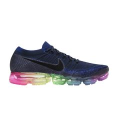 Find NIKE Lab Air Vapormax 'be True on Editorialist. The NikeLab Air VaporMax 'Be True' celebrates the LGBTQ community with a rainbow Air VaporMax unit featuring the eight colors of the 1978 Pride flag. Released in June of 2017, the design also features a dark violet Flyknit upper with a black Nike swoosh and Flywire cables. Cool Nike Shoes, Dark Violet, Air Vapormax, Nike Swoosh, Pride Flag, Black Nike, True Blue, Pride Flags, A Rainbow