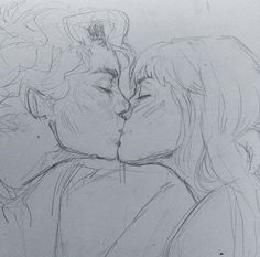 a drawing of two people kissing each other