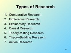 some type of research paper with the words types of research written in black and white