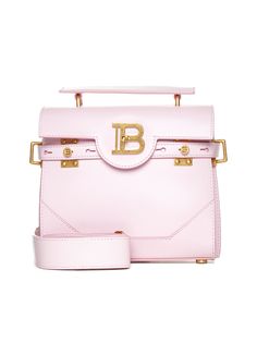 100% calf leather | Balmain Women's B-buzz 23 Pink Leather Bag in Rose Pale | FW23/24 Pink Leather Bag, Balmain Bag, Rose Pale, Luxury Purses, Pink Tote, Press Studs, Pink Leather, Leather Tote Bag, Rose Pink