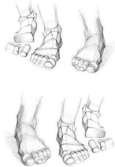 four different views of feet and ankles in various positions, with one showing the lower part of