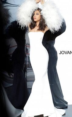 Feather Sleeves, White Dress Wedding, Fur Sleeves, Jovani Gown, Mermaid Gown Prom, Jovani Prom, Dazzling Dress, Formal Evening Gown, Mother Of The Bride Gown