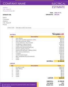 a purple and yellow invoice is shown