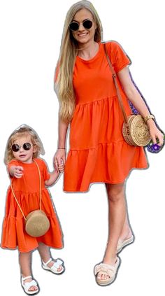 Orange Ruffled Sundress, Casual Cotton Dresses With Matching Set, Orange Sundress With Ruffles, Sleeveless Cotton Dresses With Matching Set, Cute Orange Ruffled Dress, Orange Cotton Dress For Spring, Spring Orange Cotton Dress, Cute Peach Cotton Dress, Cotton Summer Dresses Matching Set