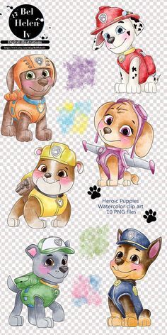 the paw patrol stickers are designed to look like puppies with different colors and sizes