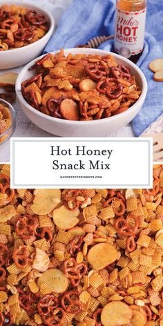 hot honey snack mix in two bowls