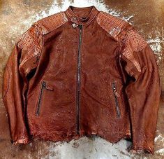 G-Gator Cognac Crocodile/Lamb Skin Bomber Jacket - Dudes Boutique Luxury Brown Long Sleeve Biker Jacket, Luxury Long Sleeve Leather Jacket With Crocodile Pattern, Leather Outerwear With Crocodile Pattern And Long Sleeves, Long Sleeve Leather Jacket With Crocodile Pattern For Fall, Luxury Long Sleeve Outerwear With Crocodile Pattern, Cognac, Red Leather Jacket, Bomber Jacket, Leather Jacket