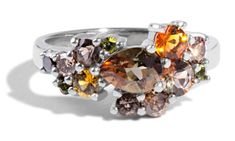 Custom 7x5mm Pear Cut Andalusite and Quartz Cluster Ring Ombre Rings, Personalized Engagement Rings, Bario Neal, Citrine Cluster, Ring Jewellery Design, Cognac Diamonds, Rings Gold, Orange Sapphire, Quartz Cluster