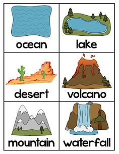 an image of different types of water and land in the form of words with pictures on them