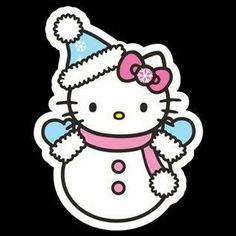 a hello kitty sticker with a snowman on it's head and a pink scarf around its neck