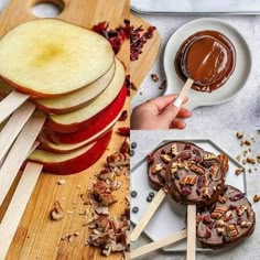 apples and spoons with chocolate on them