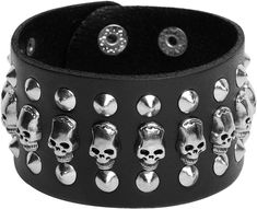 2.3" wide Unisex Punk Rock Biker Wide Strap Thick Leather Bracelet Made from Faux Leather and Alloy Metal Adjustable Size: 6, 7 and 8 inch -- 7.8 and 9 inch Black color Cow leather Men and Women. Best Gift Ideas for Friend, Family, Lover ,Graduation, Birthday, Party, Congratulation, Back-to-school, Thanksgiving, Christmas. Black Leather Punk Bracelet With Silver Studs, Punk Silver Leather Skull Bracelet, Silver Skull Leather Bracelet In Punk Style, Silver Skull Punk Leather Bracelet, Punk Leather Bracelet With Rivets, Punk Style Leather Bracelet With Rivets, Gothic Studded Leather Bracelet For Concerts, Rocker Leather Bracelet With Studs For Concerts, Silver Punk Leather Bracelet With Rivets