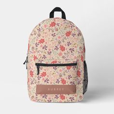 This chic backpack features a cream background with wildflower and leaf patterns in pink and purple. Personalize it for your needs. You can find matching products at my store. Chic Backpack, Leaf Patterns, Floral Backpack, Cream Background, Perfect Life, Pink And Purple, Tech Design, Leaf Pattern, Hat Crafts