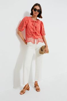 Founded by brothers in 1998 on Martha's Vineyard, Vineyard Vines creates both casual and dressy styles for men and women.The Just Peachy Cotton Eyelet Top is a standout style of the season, with its chic eyelet details, slight puff sleeve and adjustable ties. We love to style it with high waisted shorts and sandals for an elevated everyday look, with denim and sneakers for casual comfort, or with trousers and loafers for an office outfit. Round neck Short puff sleeves Four self-ties on front Sca Summer Feminine V-neck Smocked Top, Summer V-neck Top With Eyelet Detail, Vineyard Vines Shep Shirt Outfit, Spring Eyelet V-neck Top, Cotton Eyelet V-neck Top, Denim Shorts Outfit, Eyelet Top, Plus And Minus, Dressy Fashion