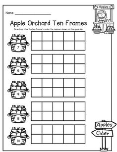 an apple orchard ten frames worksheet