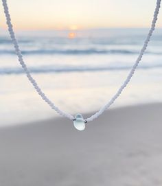 Sea Glass Choker Surf Necklace, Hand Beaded Necklace, Surf Jewelry, Lovecore Aesthetic, Light Jewelry, Beautiful Bracelets, Sea Glass Necklace, Glass Seed Beads, Sea Glass Jewelry