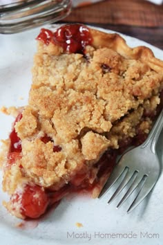 a piece of pie on a plate with a fork