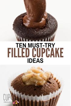 three different cupcakes with chocolate frosting on top and the words ten must try filled